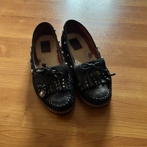 Cozy Metallic Black Coach Moccasins
